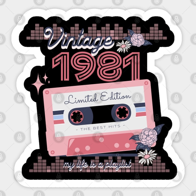 Vintage 1981 Limited Edition Music Cassette Birthday Gift Sticker by Mastilo Designs